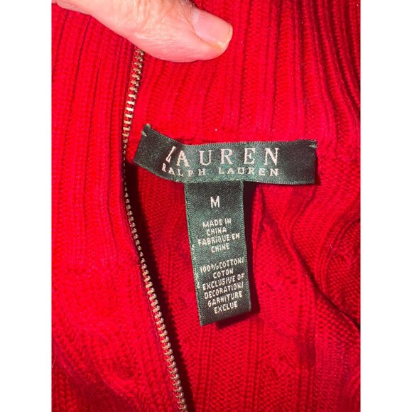 Lauren Ralph Lauren Preppy Old Money Fisherman Red Cable Heavy Knit Sweater - Picture 7 of 13